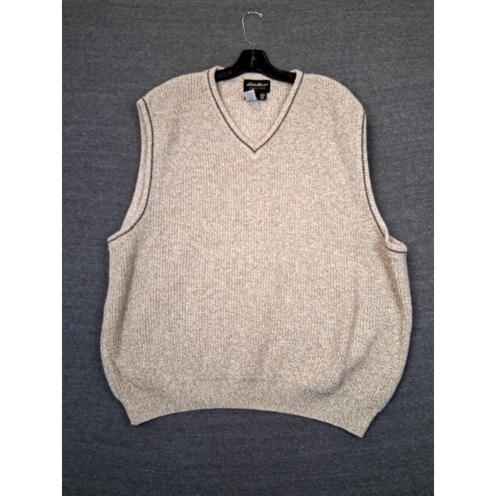 Eddie Bauer Mens Sweater 2XL Brown Oatmeal V Neck Vest Heritage Academia Preppy